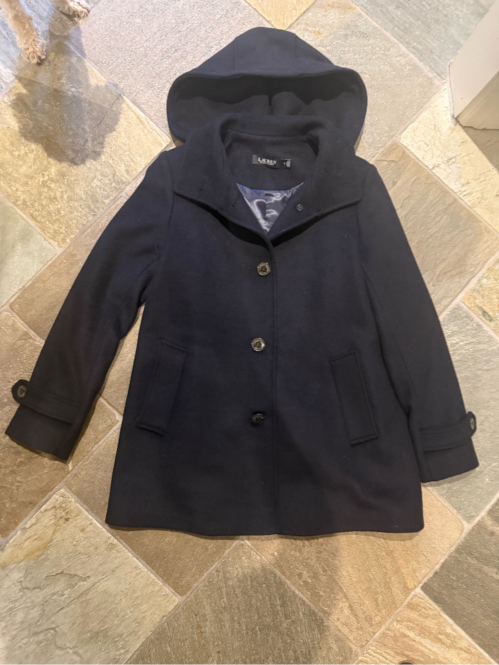 Ralph Lauren Black Wool Pea Coat with detachable hood